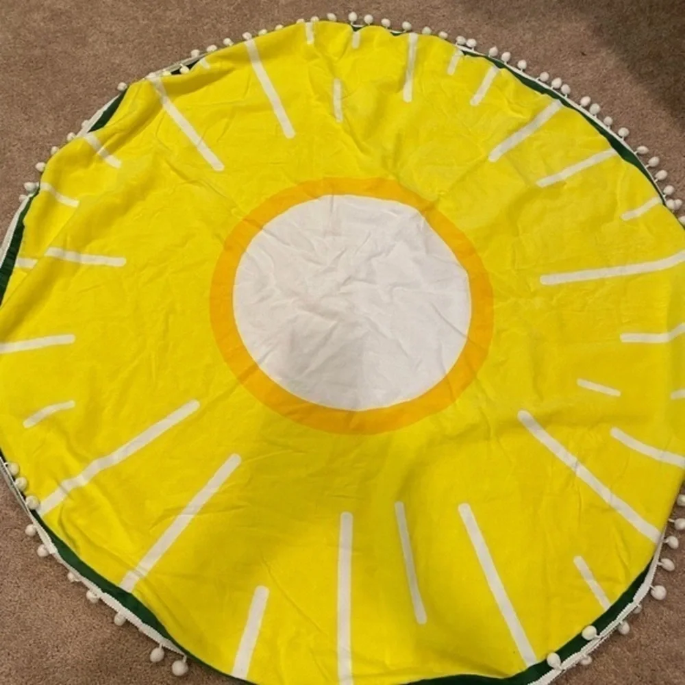 MODA NWT‎ Sliced Pineapple Round Pompom Hem Swim Beach Towel